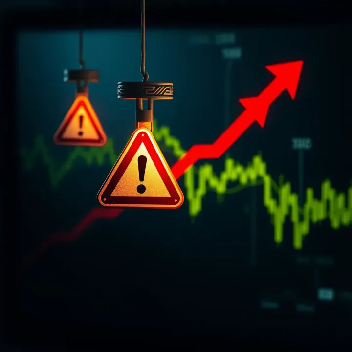 Illustration of risk management concepts with warning signs and upward trend arrows