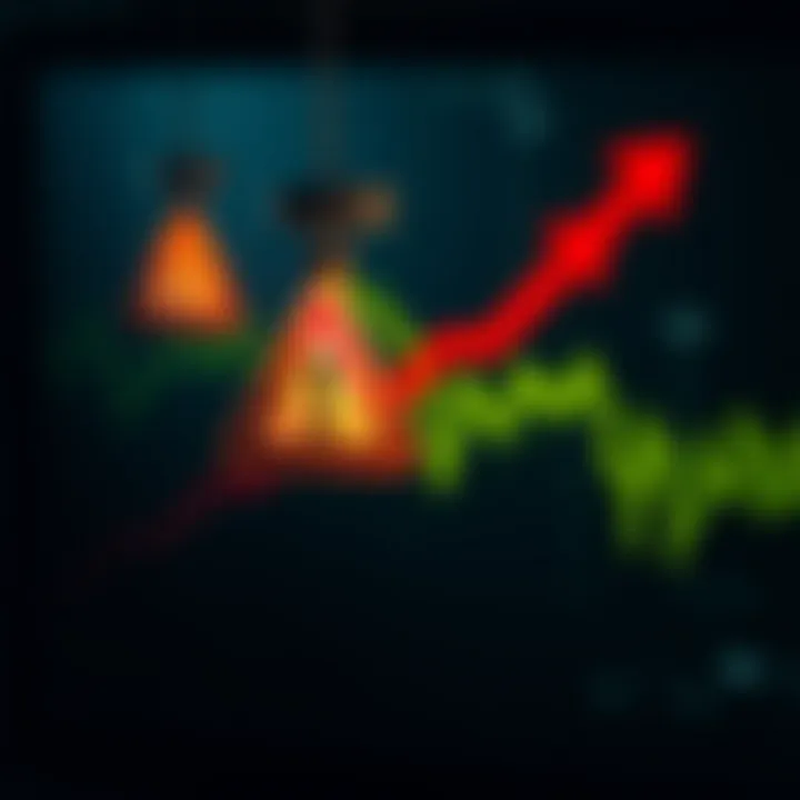Illustration of risk management concepts with warning signs and upward trend arrows