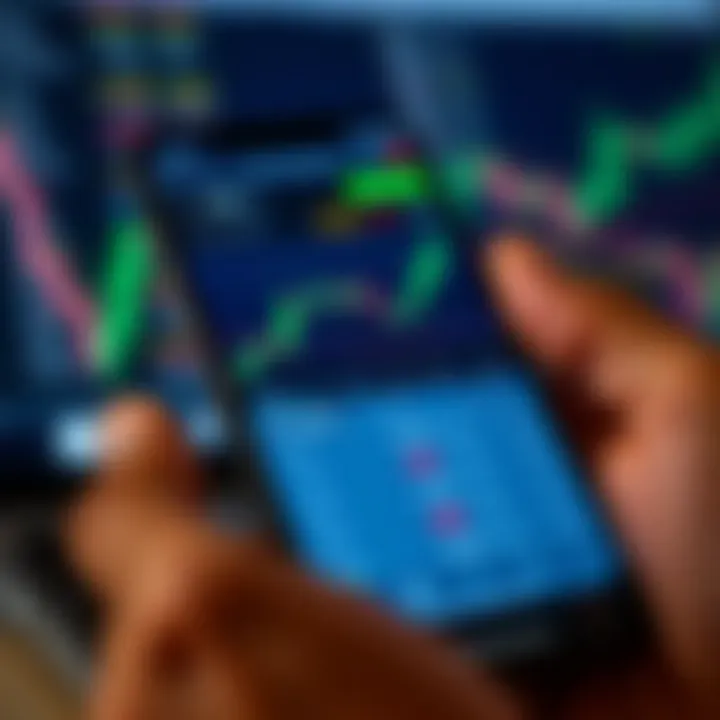Mobile device displaying a user-friendly stock trading app interface with charts and trade options