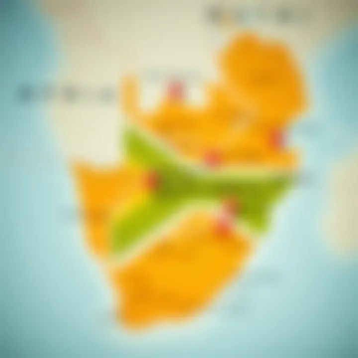Map of South Africa highlighting forex trading hubs and broker locations