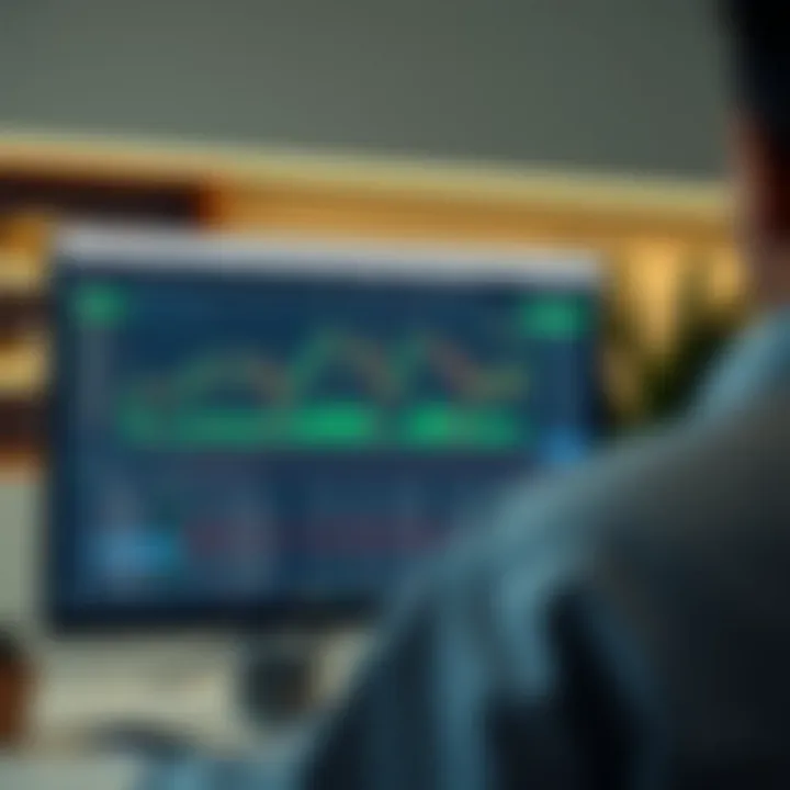 Visual representation of a computer screen displaying an online forex trading course with graphs and educational content