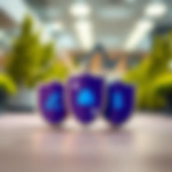 Illustration of risk management strategies with protective shields and financial symbols