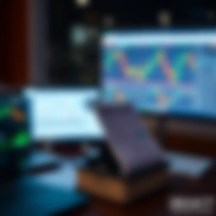 Collection of digital devices showing forex trading platforms and educational PDFs