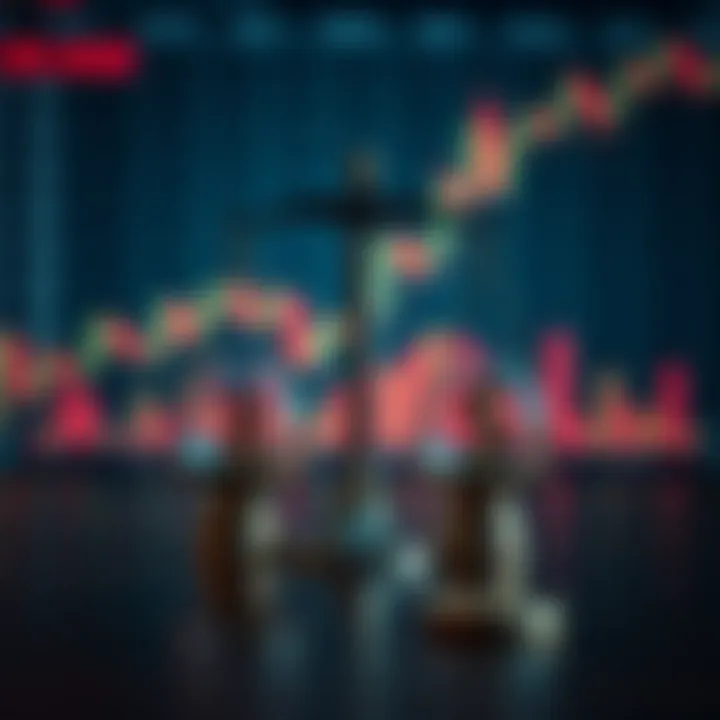 Illustration of risk management concepts with balanced scales and trading icons