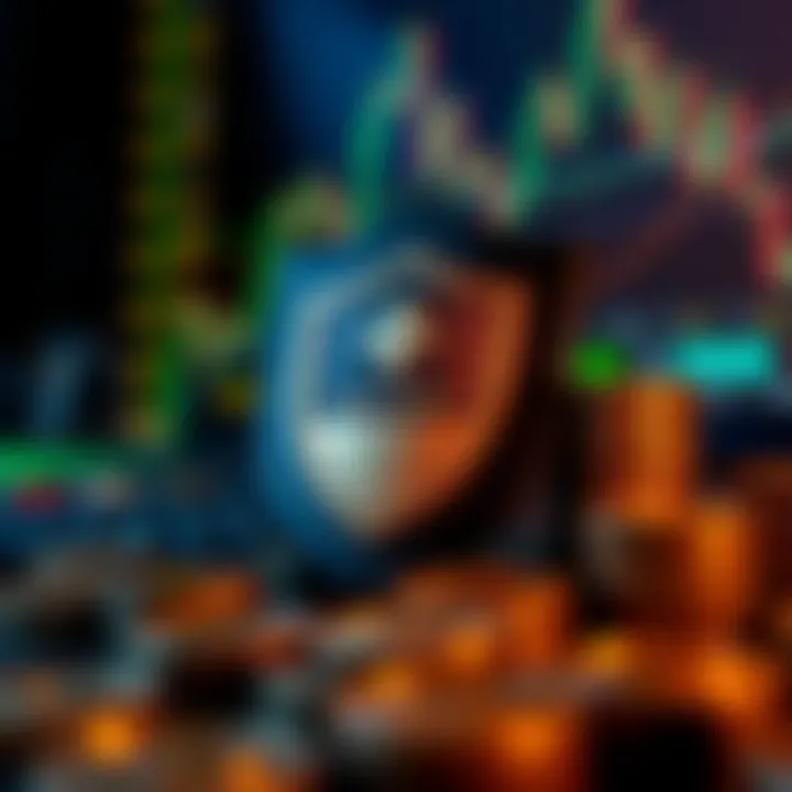 Visual representation of risk management in forex with shield and currency symbols