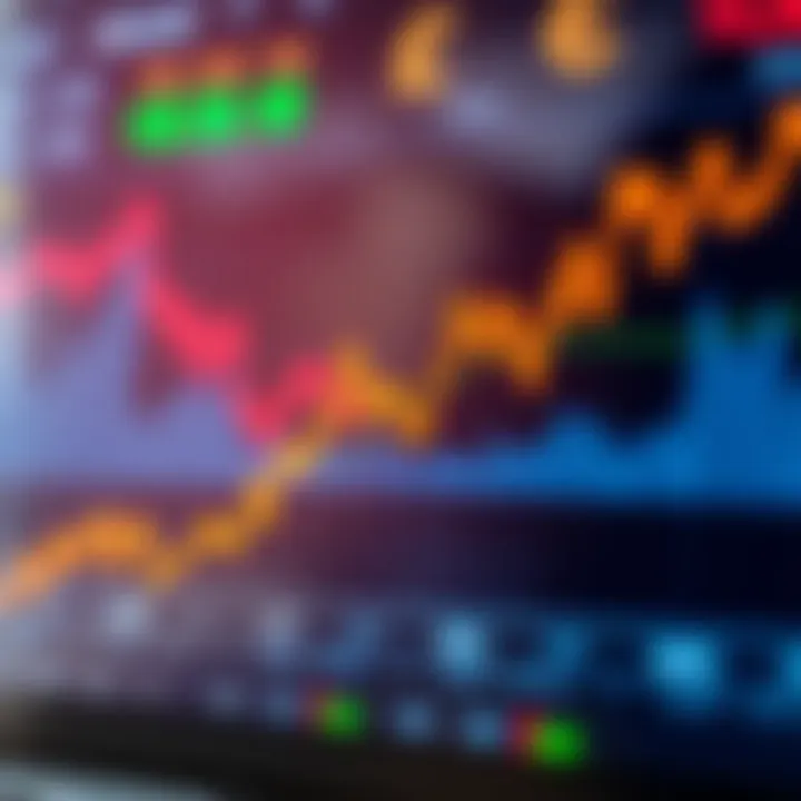 Graph showing upward trend with forex currency symbols and candlestick chart