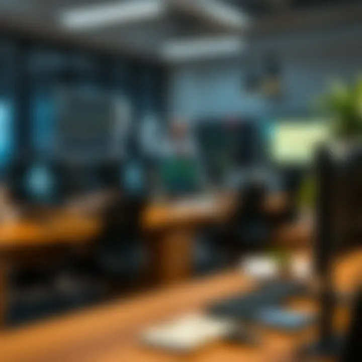 Illustration of layered security controls protecting business data in an office environment