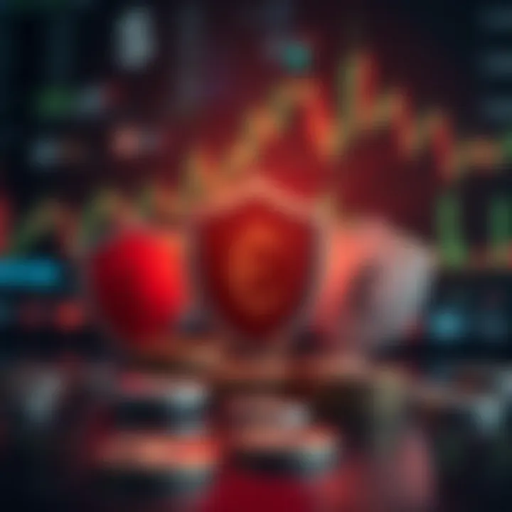 Visual representation of risk management techniques with currency symbols and protective shields