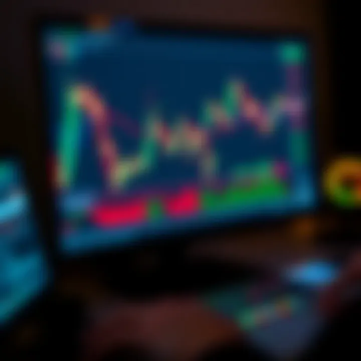Forex trading charts with candlestick patterns and technical indicators on a computer screen