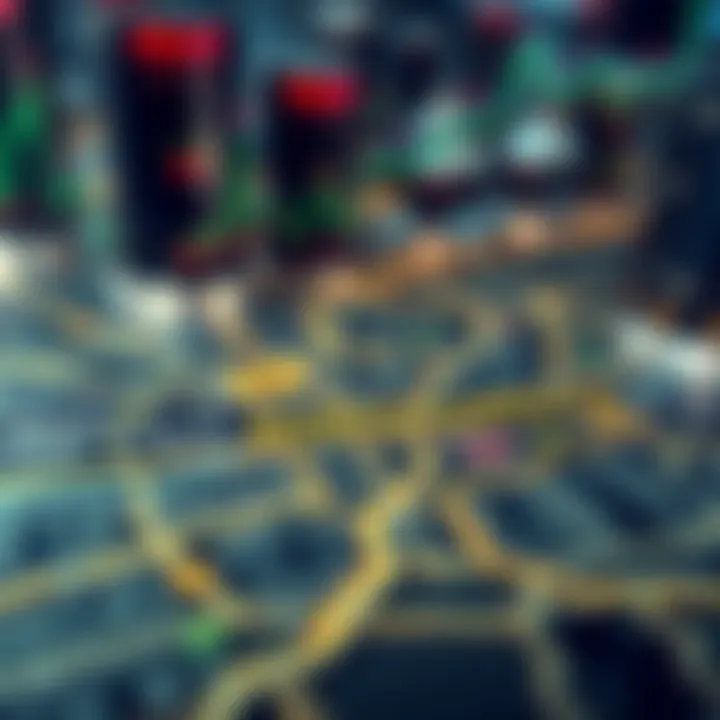 Detailed map highlighting Johannesburg's central business district with forex trading symbols overlay