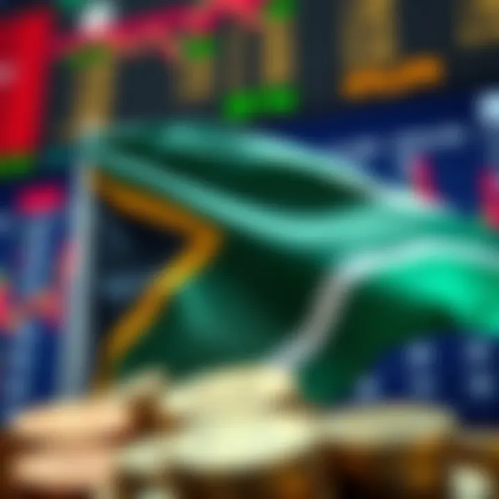 South African flag with currency symbols representing forex trading in South Africa