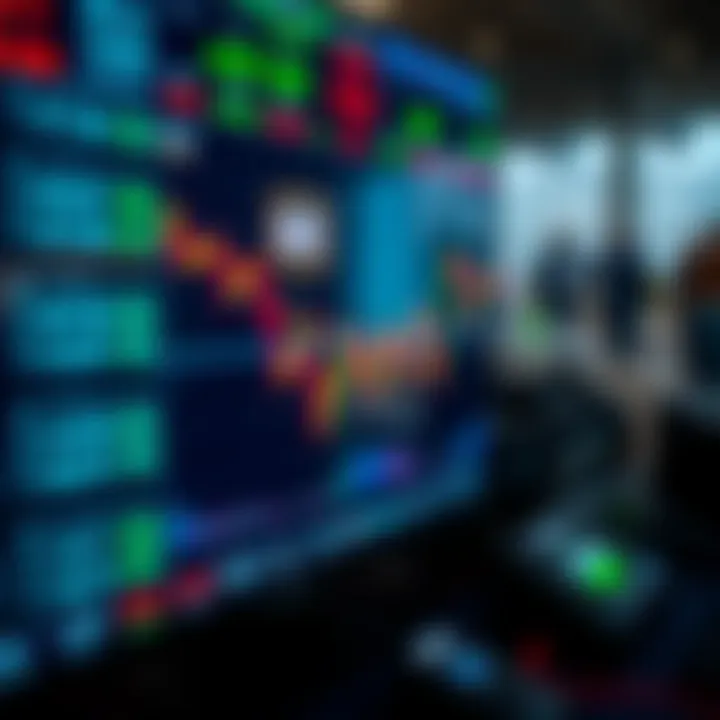 Digital interface with forex trading platform displaying various market indicators