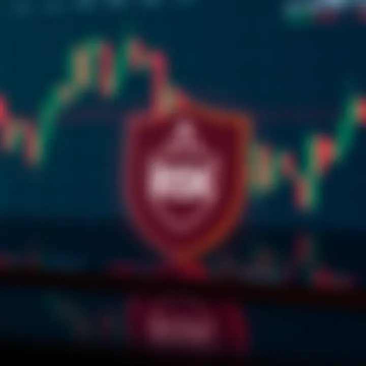 Illustration of a financial chart with warning icons and a shield symbolizing risk management in forex trading