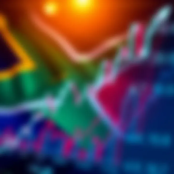 Graph showing currency exchange rates with South African flag in background