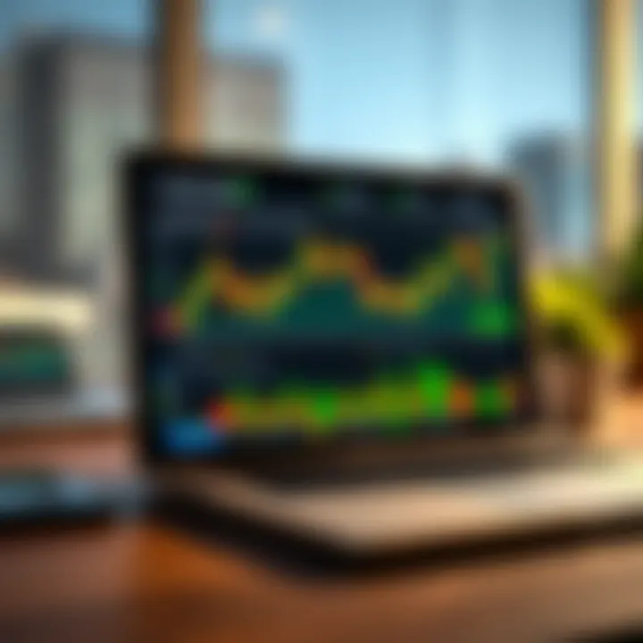 Illustration of financial charts and a laptop displaying South African rand forex trading platform