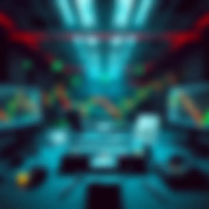 Creative forex trading wallpaper with currency symbols and market graphics enhancing a focused trading space