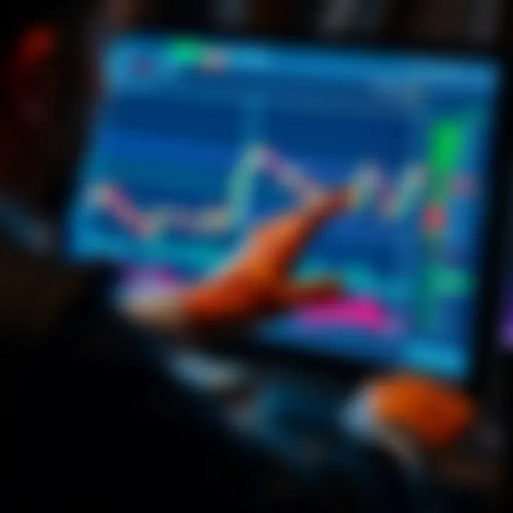 User interacting with forex training program on computer screen