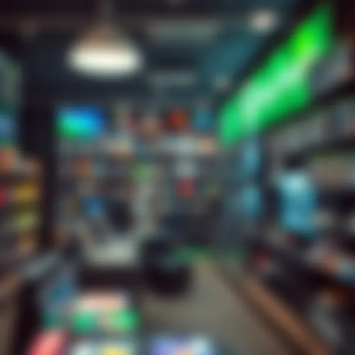 Interior section of Game store showcasing various products and customer service desk