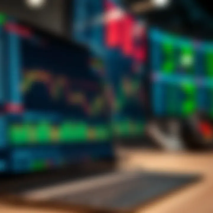 Virtual trading platform interface displaying charts and trading signals for binary options