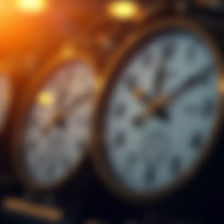 Clock faces illustrating different time zones relevant to gold trading for South African investors