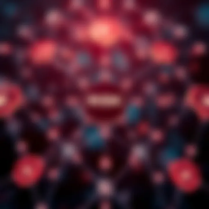 Abstract representation of risk management with interconnected nodes and shields symbolizing protection and strategy