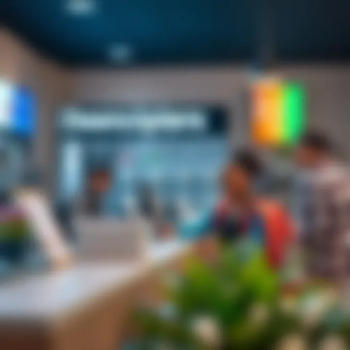 Customer service counter with license department staff assisting visitor