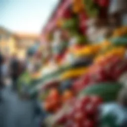 Fresh variety of colorful fruits and vegetables displayed at a bustling Polokwane market stall
