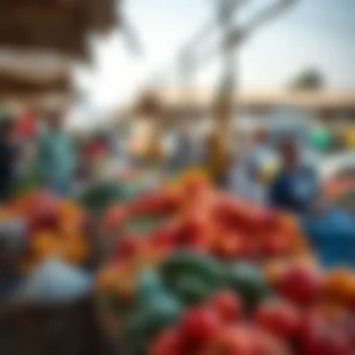 Fruit and Vegetable Market Scene in Polokwane Outdoor market scene with vendors arranging ripe fruits and vegetables during opening hours in Polokwane
