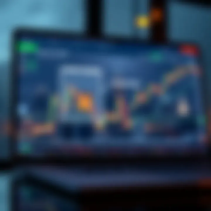 Forex trading charts and graphs displayed on a laptop screen with Johannesburg city skyline in the background