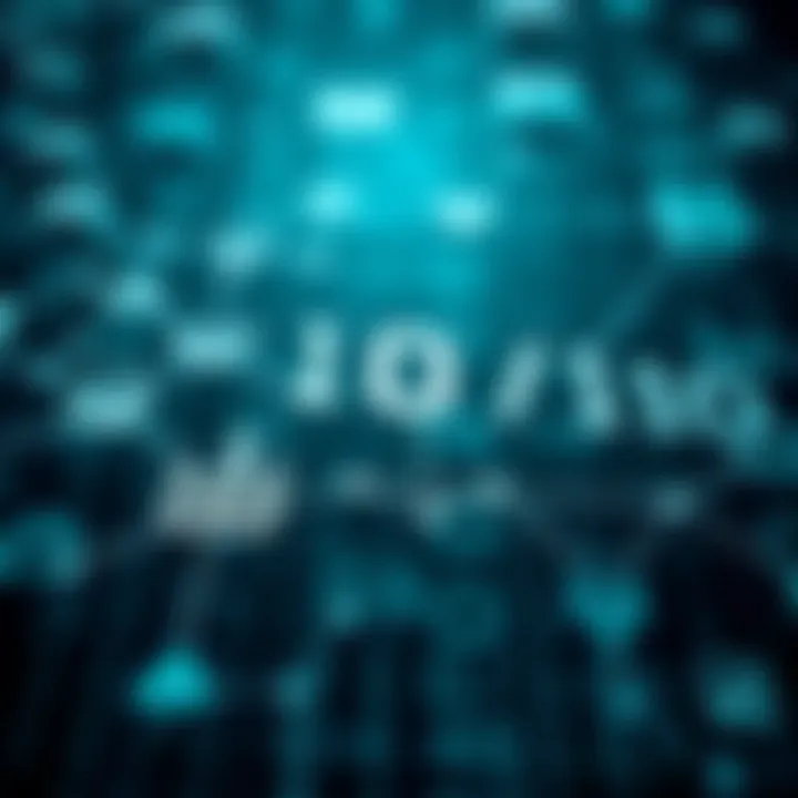 Conceptual graphic showing web technology icons interconnected by binary digits