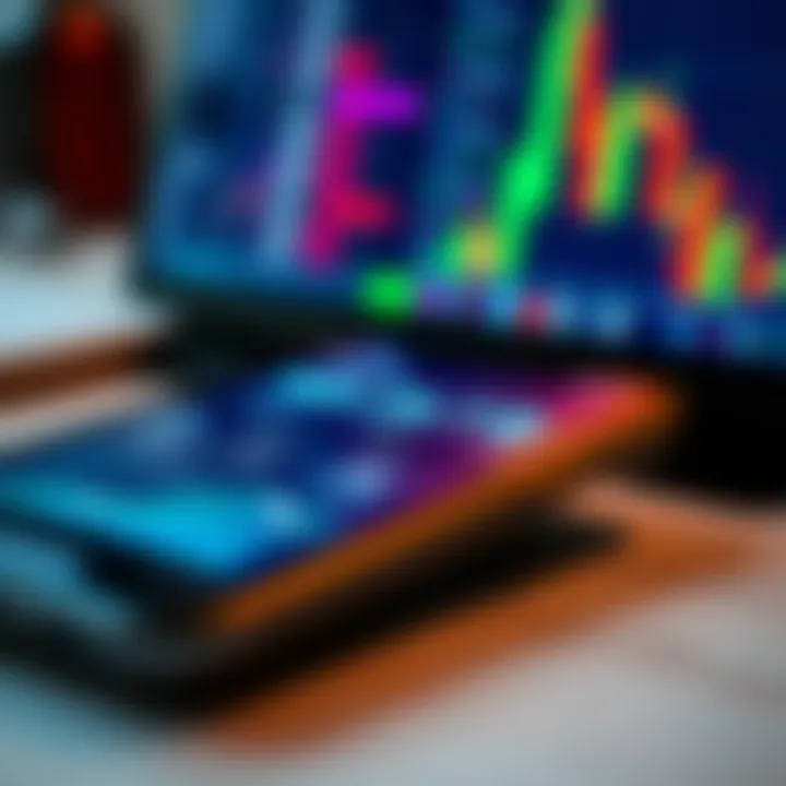 Mobile device showing financial graphs with a focus on regulatory compliance icons for South Africa