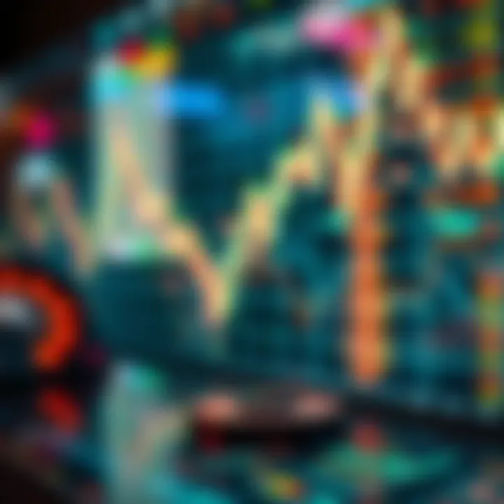 Abstract representation of automated forex trading with digital currency symbols and algorithmic graphs