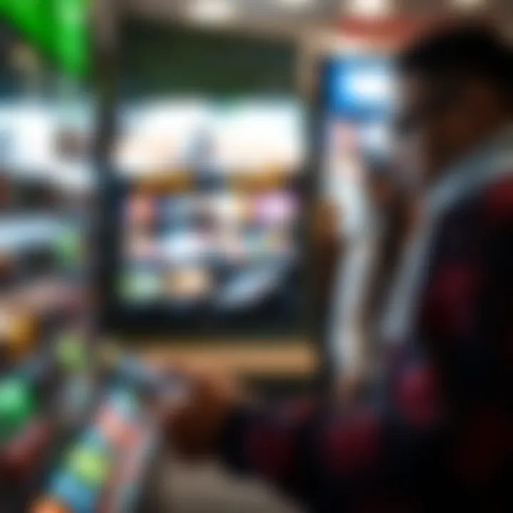 Customer browsing video games on a digital device representing online store shopping