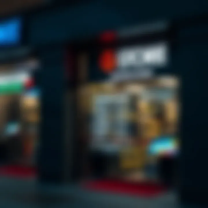 A well-lit game store entrance displaying operating hours on the glass door