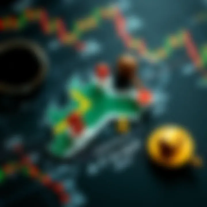 Map of South Africa with forex trading symbols and legal documents representing forex trading regulation