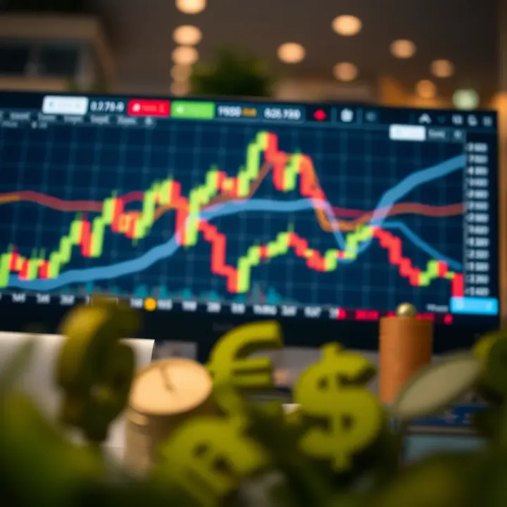 Illustration of forex trading concepts with currency symbols and charts