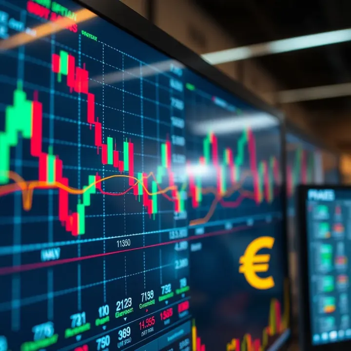 Digital interface showing forex trading charts and South African currency symbols