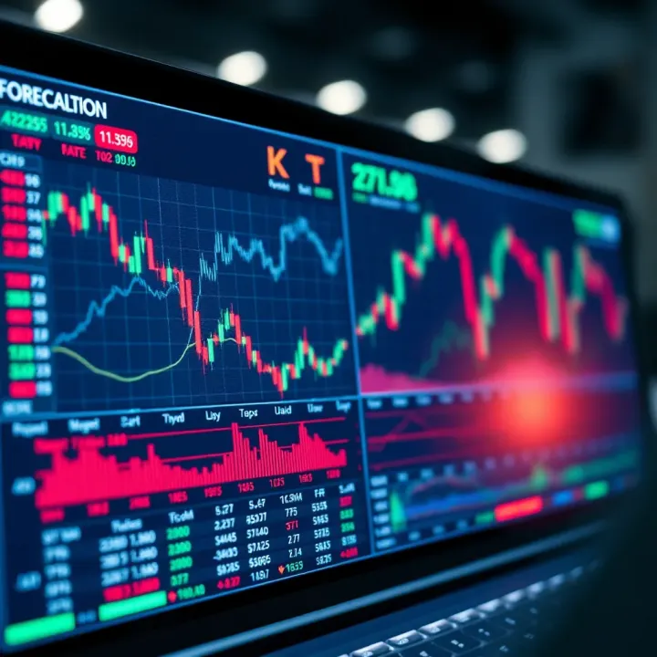 User interface of forex trading software showing various charts and market trends