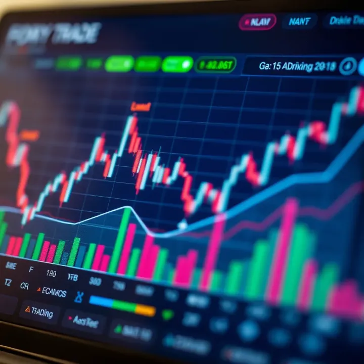 Graph depicting currency exchange rate movements with technical indicators