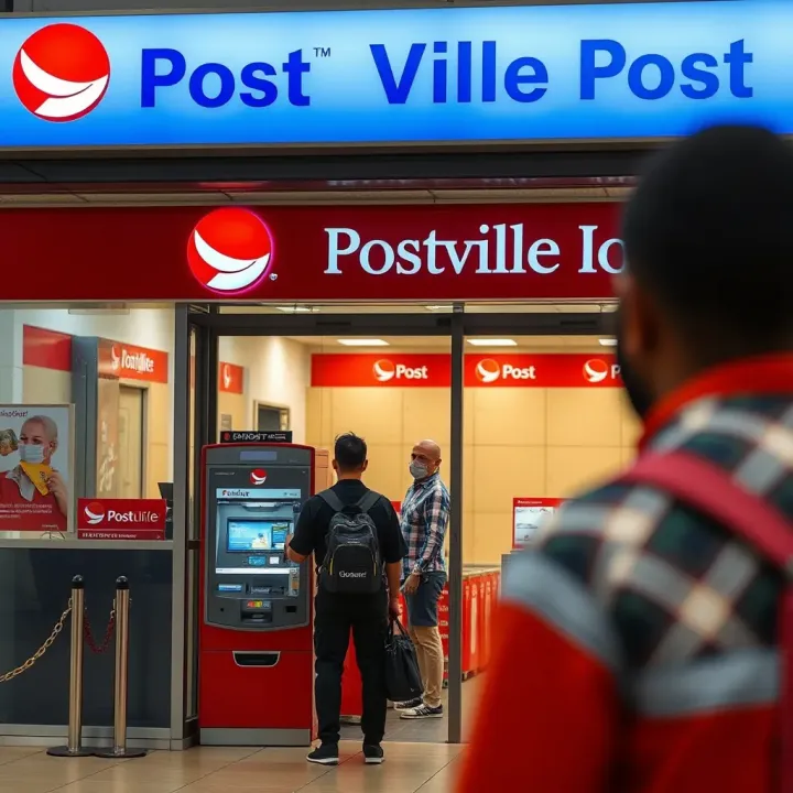 Customer using self-service kiosk inside Durbanville Post Office for postal services