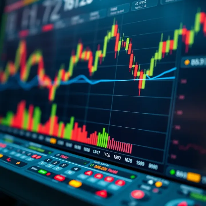 Chart depicting binary trading signals with indicators and market trends