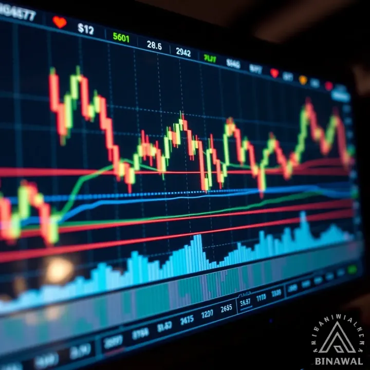 Chart showing upward trend with technical indicators on trading platform