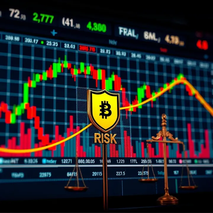 Graph showing currency market trends alongside risk management symbols like shields and balance scales