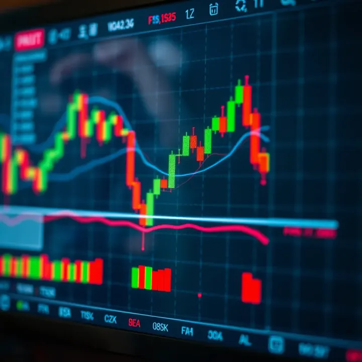 Candlestick chart displaying forex market trends with technical indicators