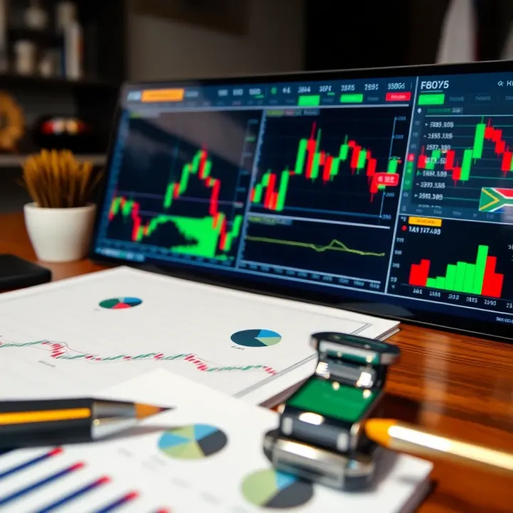Selection of trading tools including charts, risk management symbols, and broker comparison icons