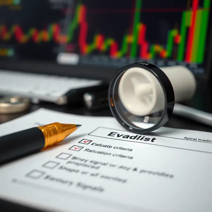 Evaluating Reliability of Binary Signal Providers for Effective Trading Checklist and magnifying glass illustrating evaluation criteria for selecting reliable binary signal providers