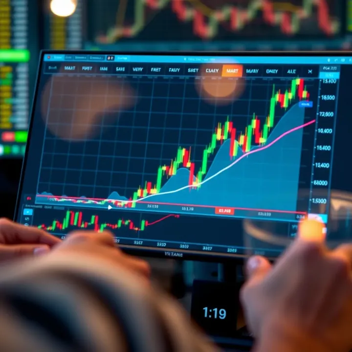 Graph showing forex market trends and software interface with analytics tools