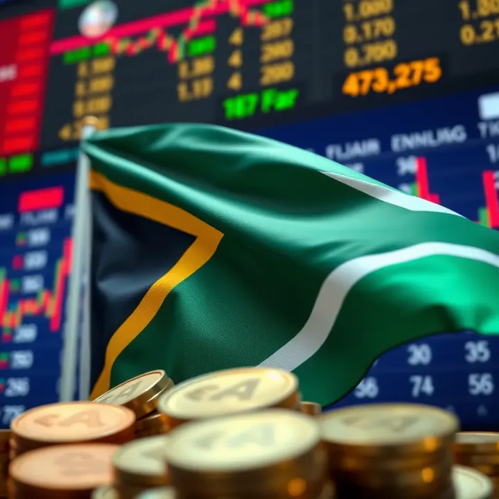 South African flag with currency symbols representing forex trading in South Africa
