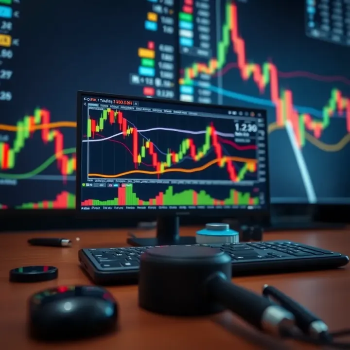 Forex Trading Platform and Risk Management Tools Illustration of a digital trading platform displaying forex charts and risk management tools
