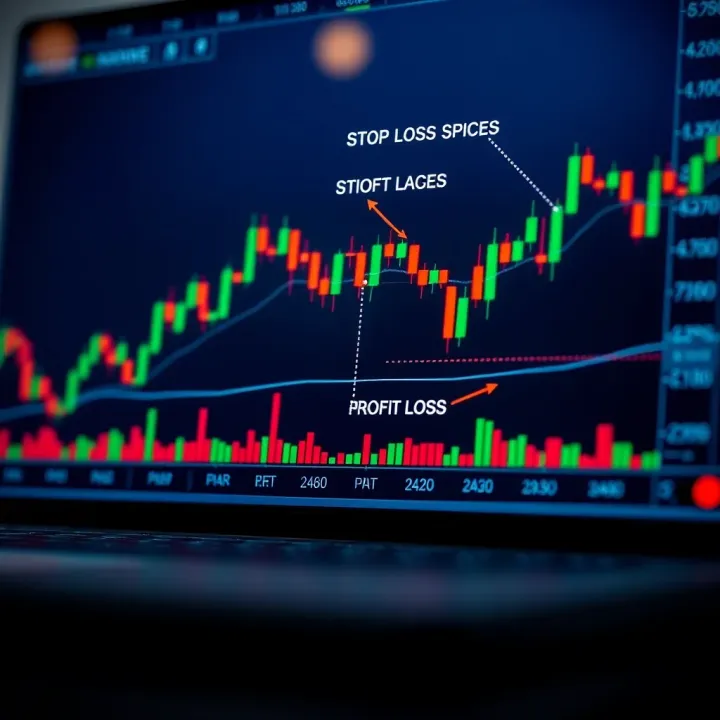 Graphical illustration of risk management techniques with indicators for stop loss and profit targets